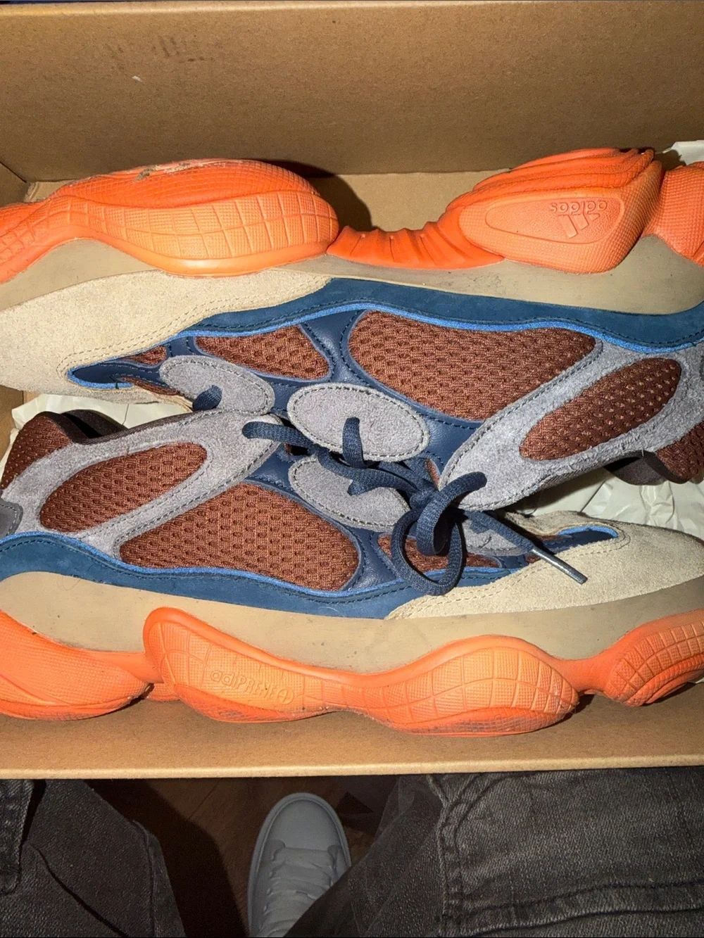 Mens Multi-Color Yeezy 500 Sneakers - Blue, Orange & Beige